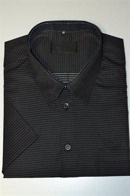 4003 Pánská černá košile s bílou tečkou, kr. rukáv, kapsička, vel. 49